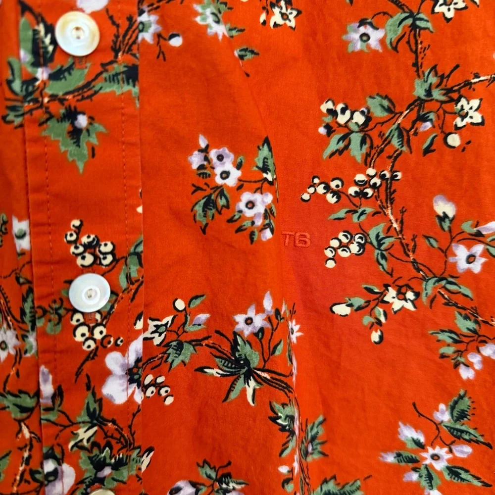 Tory Burch 100% Cotton Orange Floral Classic Oxford Button Down Shirt - Picture 13 of 17